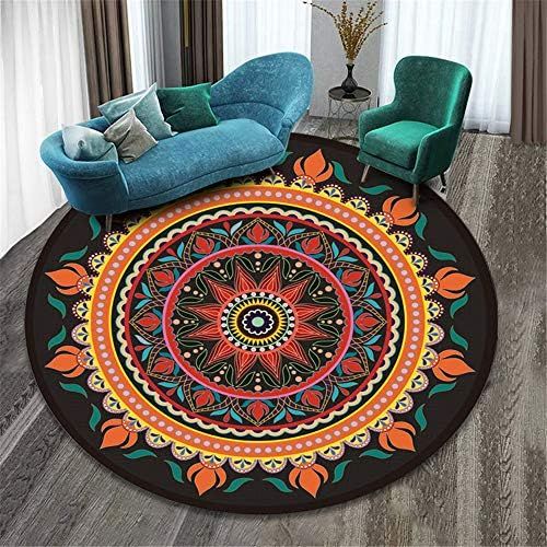  Brand: LucaSng LucaSng Retro Bohemian Rugs Round Washable Rug Ideal for Living Room Bedroom Office etc.