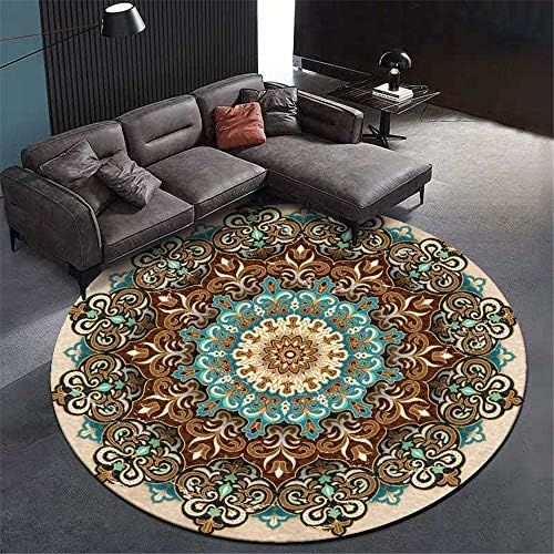  Brand: LucaSng LucaSng Vintage Ornate Round Rug Nordic Folk Style Living Room Bedroom Study Bohemian Rug