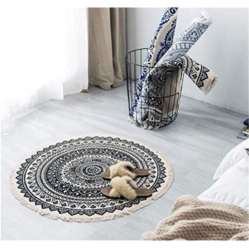  Brand: LucaSng LucaSng Cotton Rug Retro Bohemian Rugs Round Washable Rug with Tassels Ideal for Living Room Bedroom Office etc.