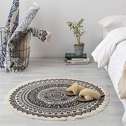  Brand: LucaSng LucaSng Cotton Rug Retro Bohemian Rugs Round Washable Rug with Tassels Ideal for Living Room Bedroom Office etc.