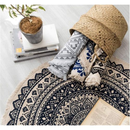  Brand: LucaSng LucaSng Cotton Rug Retro Bohemian Rugs Round Washable Rug with Tassels Ideal for Living Room Bedroom Office etc.