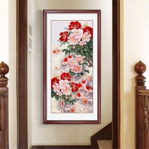  Brand: LucaSng LucaSng 5D Diamond Painting Full Drill Painting Kit, Drawing DIY Embroidery Cross Stitch Diamond Decoration Large Pictures (Peony Flower Nine Fish)