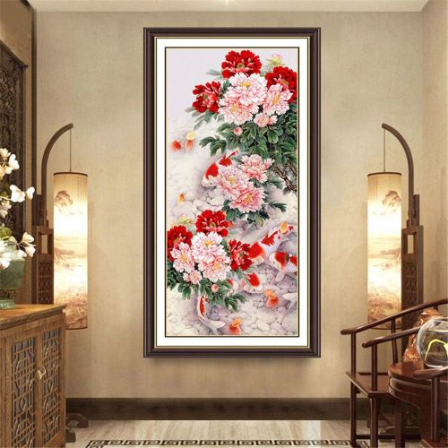  Brand: LucaSng LucaSng 5D Diamond Painting Full Drill Painting Kit, Drawing DIY Embroidery Cross Stitch Diamond Decoration Large Pictures (Peony Flower Nine Fish)