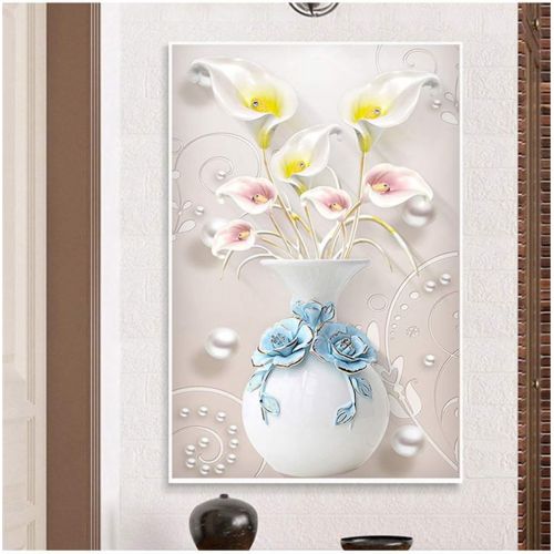  Brand: LucaSng LucaSng DIY 5D Diamond Painting Kit, Calla Lily Flowers in Vase Diamond Painting Rhinestones Rhinestone Embroidery Handmade Adhesive Picture Arts Craft, 60 X 95 cm