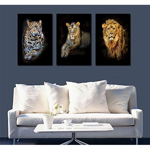  Brand: LucaSng LucaSng Set of 3 Design Wall Pictures Animal Lion Tiger Leopard Without Frame Wall Art Print Pictures Art Poster Decoration for Living Room