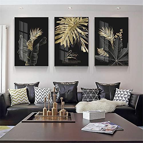  Brand: LucaSng LucaSng Set of 3 Design Poster Wall Pictures Forest Golden Leaves Palm Leaves Without Frame Wall Print Pictures Art Poster Decoration for Living Room