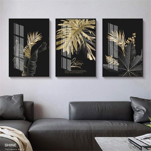  Brand: LucaSng LucaSng Set of 3 Design Poster Wall Pictures Forest Golden Leaves Palm Leaves Without Frame Wall Print Pictures Art Poster Decoration for Living Room