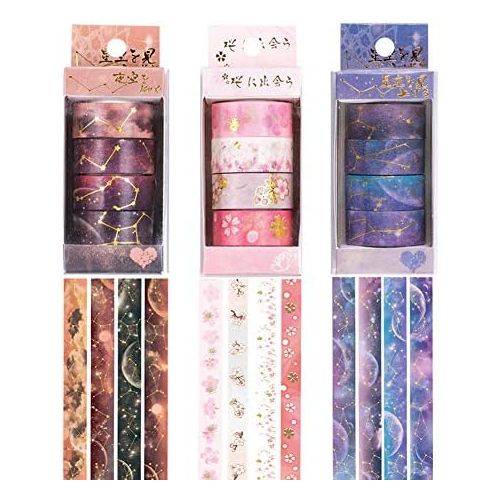  Brand: LucaSng LucaSng Washi Tape Set, 12 Rollen, Masking Tape Sternenhimmel Sternbild Kirschbluete Klebebander Set Dekoband fuer DIY Scrapbooking Journal