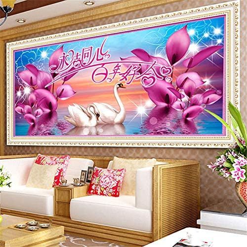  Brand: LucaSng LucaSng 5D Diamond Painting Set Full Drill Large Pictures Love Swan Mosaic Adhesive Pictures Adult DIY Diamond Painting Cross Stitch Embroidery Pictures Design