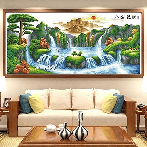  Brand: LucaSng LucaSng 5D Diamond Painting Kit, DIY Diamond Painting Set Full Large Crystal Guest Welcome Pine Flowing Water Diamond Embroidery Cross Stitch Arts Craft for Home Wall Decor