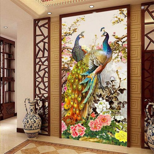  Brand: LucaSng LucaSng Diamond Painting Set 5D Diamond Painting Set Full Embroidery Large Pictures DIY Living Room Decor Wall Sticker - Peacock and Peony, 70*120cm