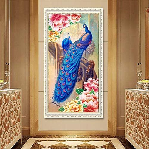  Brand: LucaSng LucaSng 5D DIY Diamond Painting Kit, Blue Peacock Full Drill Diamond Painting Set, Crystal Rhinestone Cross Stitch Embroidery Handmade Adhesive Picture Wall Decoration, 80 x 160 cm