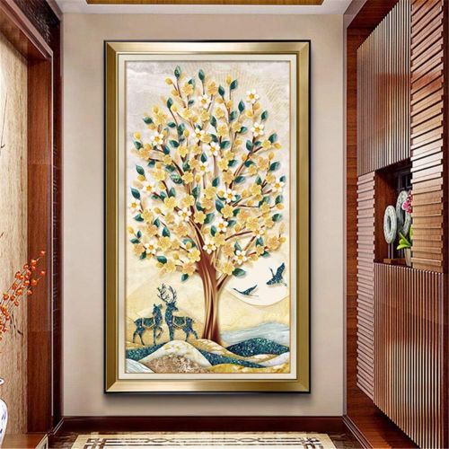  Brand: LucaSng LucaSng Diamant Painting Kit Full Bohrer, Gluecklicher Baum, Diamond Painting Crystal Strass Stickerei Handgemachtes Klebebilder fuer Wohnzimmer (80 x 150 cm)