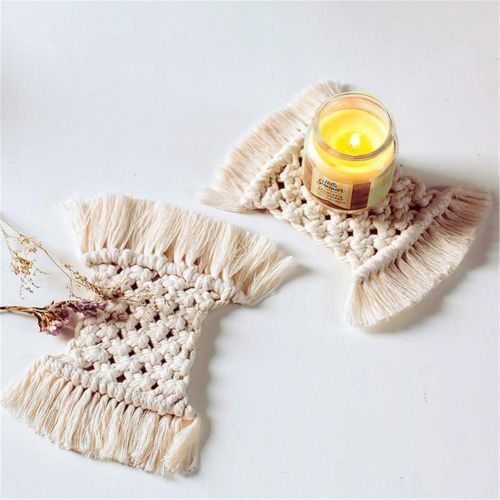  Brand: LucaSng LucaSng Set of 2 Macrame Glass Coasters with Tassel Cotton Rectangular Cup Coasters for Table and Bar Table Decoration Boho Style