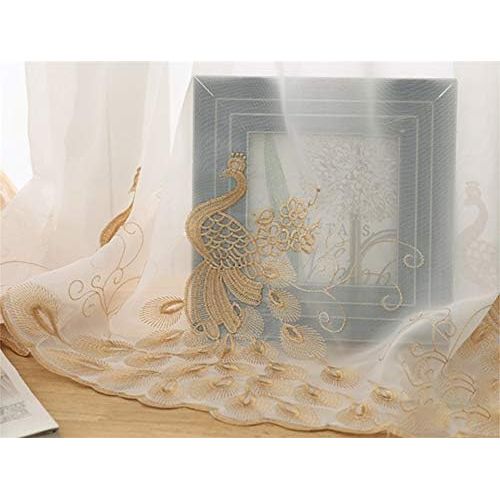  Brand: LucaSng LucaSng Vintage Voile Half Curtain with Peacock Embroidery Pastoral Art Embroidery Bistro Kitchen Curtains Cabinet Curtain