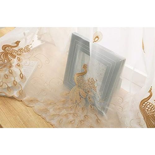  Brand: LucaSng LucaSng Vintage Voile Half Curtain with Peacock Embroidery Pastoral Art Embroidery Bistro Kitchen Curtains Cabinet Curtain