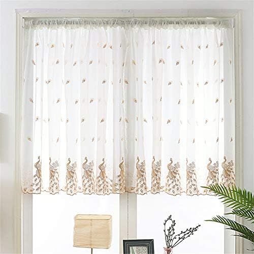  Brand: LucaSng LucaSng Vintage Voile Half Curtain with Peacock Embroidery Pastoral Art Embroidery Bistro Kitchen Curtains Cabinet Curtain