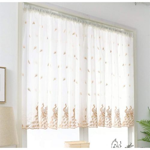  Brand: LucaSng LucaSng Vintage Voile Half Curtain with Peacock Embroidery Pastoral Art Embroidery Bistro Kitchen Curtains Cabinet Curtain