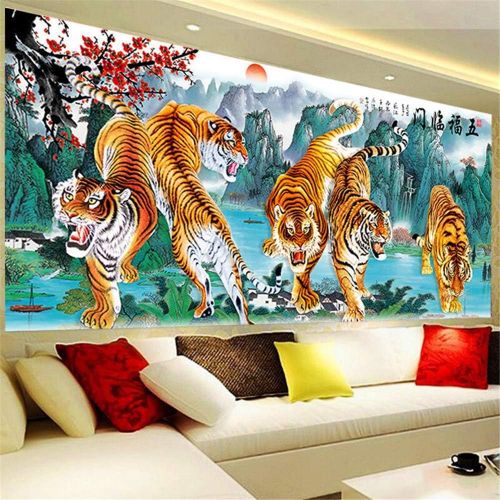  Brand: LucaSng LucaSng DIY 5D Diamond Painting Kits for Adults Full Drill Tiger Diamond Paintings Canvas Wall Art Decor Cross Stitch Crafts for Home Decor (180 x 70 cm)
