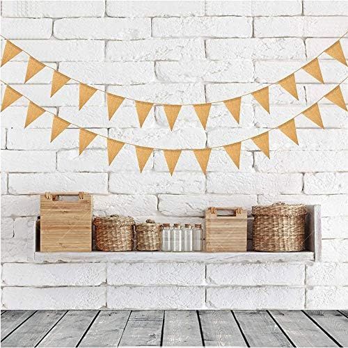  Brand: LucaSng LucaSng 3 Piece Outdoor Bunting 36 Piece Jute Bunting Vintage Wedding Bunting Flags Linen School Decoration for Outdoor Childrens Room Birthday Party Decoration