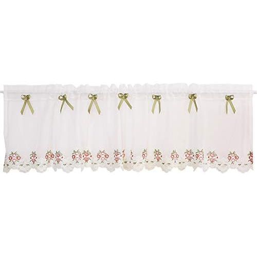  Brand: LucaSng LucaSng 1 Piece Voile Panel Curtain Short Curtain Embroidered Coffee Curtain Bistro Curtain White Flowers Kitchen Curtain, Green, 200 x 35 cm