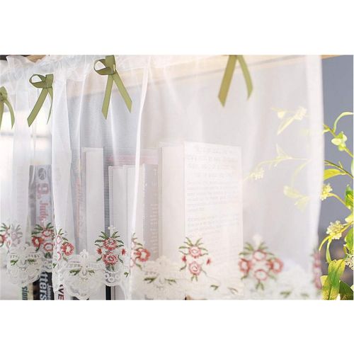  Brand: LucaSng LucaSng 1 Piece Voile Panel Curtain Short Curtain Embroidered Coffee Curtain Bistro Curtain White Flowers Kitchen Curtain, Green, 200 x 35 cm