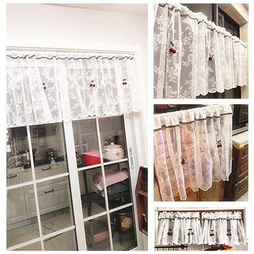  Brand: LucaSng LucaSng White Half-Curtain Kitchen Curtain Vintage Fine Lace Short Bistro Curtain Kitchen Curtain Coffee Curtain for Kitchen Door Cupboard, 280 x 60 cm