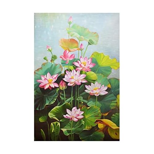  Brand: LucaSng LucaSng DIY 5D Diamond Painting Lotus Flower Full Drill Diamond Painting Embroidery Handmade Diamond Decoration Wall Art Craft Living Room Decor, 50 x 80 cm