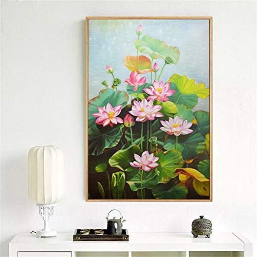  Brand: LucaSng LucaSng DIY 5D Diamond Painting Lotus Flower Full Drill Diamond Painting Embroidery Handmade Diamond Decoration Wall Art Craft Living Room Decor, 50 x 80 cm