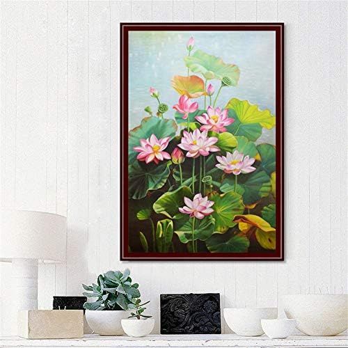  Brand: LucaSng LucaSng DIY 5D Diamond Painting Lotus Flower Full Drill Diamond Painting Embroidery Handmade Diamond Decoration Wall Art Craft Living Room Decor, 50 x 80 cm