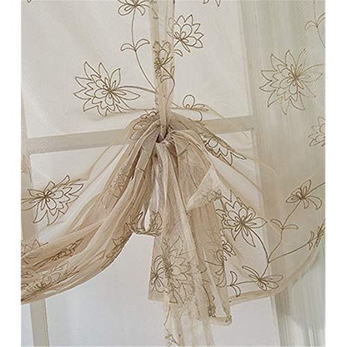  Brand: LucaSng LucaSng Pack of 1 Voile Embroidery Ribbon Roller Blind with Drawstring Roman Blinds Decoration for Living Room Bedroom Study Room, 100x120cm