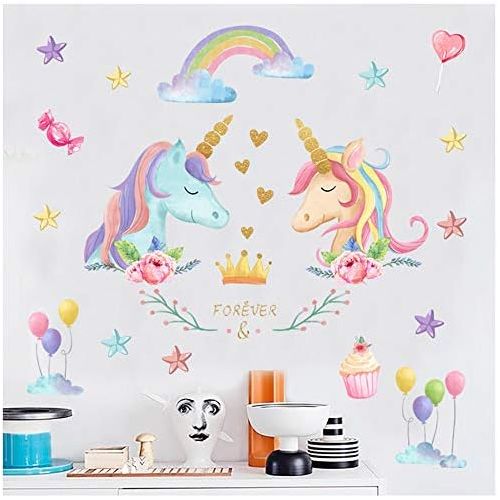  Brand: LucaSng LucaSng Einhorn Pferd Wandtattoo, Wandaufkleber Einhorn mit Sternen Wandsticker Sticker, Madchen Unicorn Wanddeko Kinderzimmer Dekoration