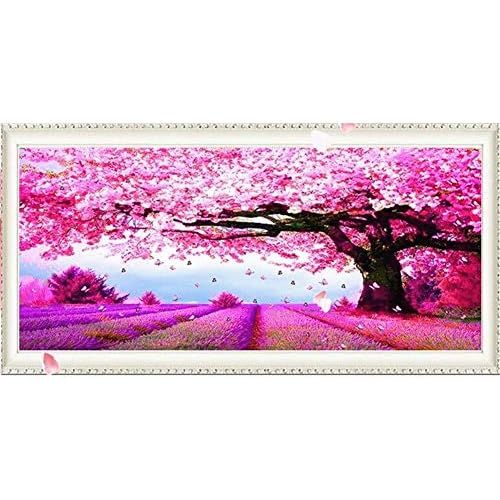  Brand: LucaSng LucaSng 5D Diamond Painting Cherry Tree Cherry Blossom Landscape Full Drill Diamond Painting Handmade Crystal Rhinestone Embroidery Wall Decoration, 120 x 50 cm