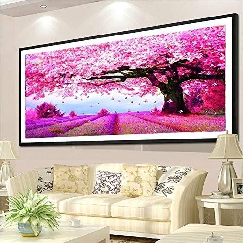  Brand: LucaSng LucaSng 5D Diamond Painting Cherry Tree Cherry Blossom Landscape Full Drill Diamond Painting Handmade Crystal Rhinestone Embroidery Wall Decoration, 120 x 50 cm