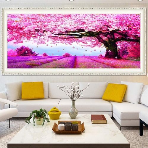  Brand: LucaSng LucaSng 5D Diamond Painting Cherry Tree Cherry Blossom Landscape Full Drill Diamond Painting Handmade Crystal Rhinestone Embroidery Wall Decoration, 120 x 50 cm