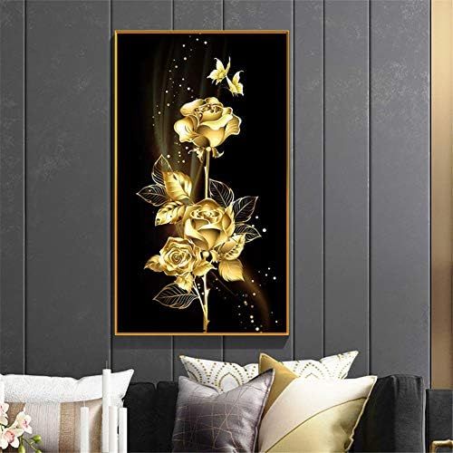  Brand: LucaSng LucaSng DIY 5D Diamond Painting, Golden Rose, Full Drill Flowers DIY Diamond Painting Set Rhinestone Embroidery Wall Decoration, 40 x 60 cm