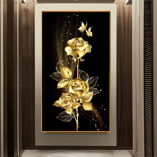  Brand: LucaSng LucaSng DIY 5D Diamond Painting, Golden Rose, Full Drill Flowers DIY Diamond Painting Set Rhinestone Embroidery Wall Decoration, 40 x 60 cm