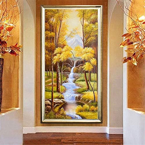  Brand: LucaSng LucaSng 5D Diamond Painting, DIY Diamond Painting Embroidery Cross Stitch Home Decor Set Full Drill Large (Waterfall in the Mountain Water flows over stones in green wood), 50*80cm