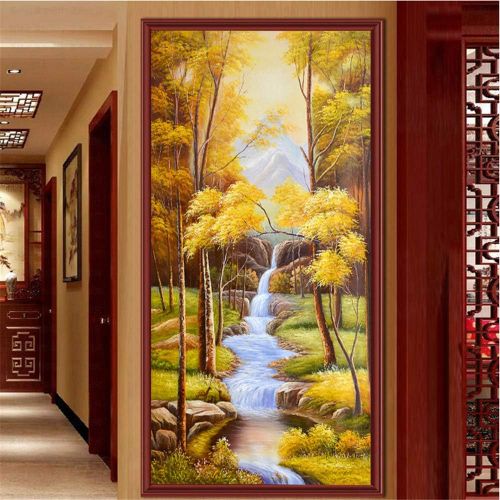  Brand: LucaSng LucaSng 5D Diamond Painting, DIY Diamond Painting Embroidery Cross Stitch Home Decor Set Full Drill Large (Waterfall in the Mountain Water flows over stones in green wood), 50*80cm