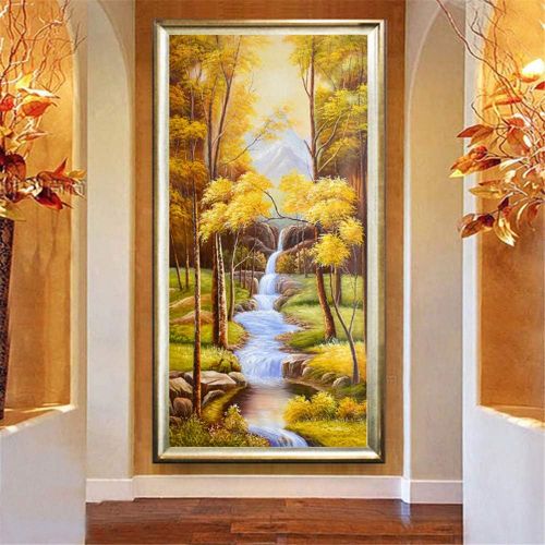  Brand: LucaSng LucaSng 5D Diamond Painting, DIY Diamond Painting Embroidery Cross Stitch Home Decor Set Full Drill Large (Waterfall in the Mountain Water flows over stones in green wood), 50*80cm