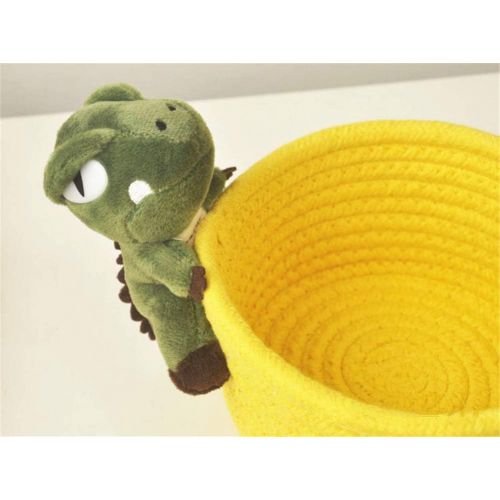  Brand: LucaSng LucaSng Baby Woven Cotton Rope Storage Basket Foldable Storage Box with Dinosaur Plush Toy, Small Decorative Organiser for Nursery