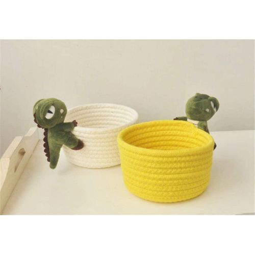  Brand: LucaSng LucaSng Baby Woven Cotton Rope Storage Basket Foldable Storage Box with Dinosaur Plush Toy, Small Decorative Organiser for Nursery