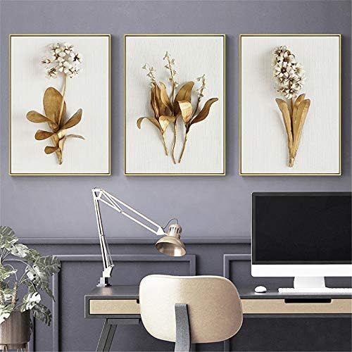  Brand: LucaSng LucaSng 3er Set Design-Poster Wandbilder, Goldene Blatter, Ohne Rahmen, Wandbild Print Bilder Kunstposter Deko fuer Wohnzimmer (Stil D,60 * 80cm)