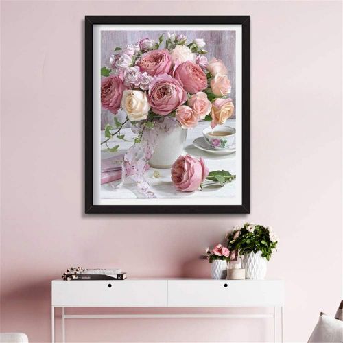  Brand: LucaSng LucaSng 5D Diamond Painting, DIY Diamonds Painting Cross Stitch Embroidery Solid Drill Handmade Adhesive Picture Rose Flower Living Room Decor Wall Sticker