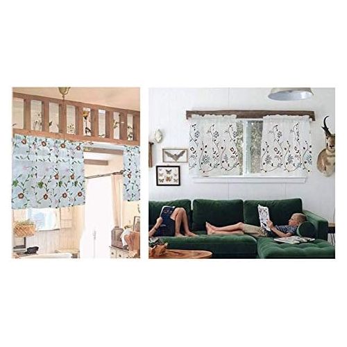  Brand: LucaSng LucaSng Set of 2 Embroidery Half Curtain Short Curtain Vintage Bistro Curtain Cabinet Coffee Curtain for Kitchen Small Windows