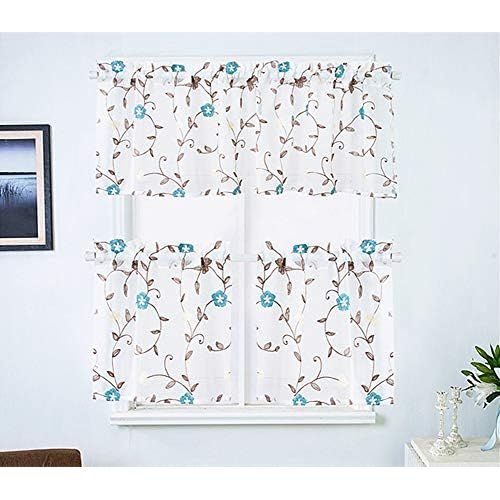  Brand: LucaSng LucaSng Set of 2 Embroidery Half Curtain Short Curtain Vintage Bistro Curtain Cabinet Coffee Curtain for Kitchen Small Windows