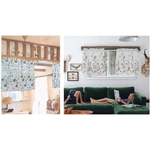  Brand: LucaSng LucaSng Set of 2 Embroidery Half Curtain Short Curtain Vintage Bistro Curtain Cabinet Coffee Curtain for Kitchen Small Windows