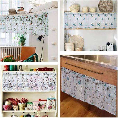  Brand: LucaSng LucaSng Set of 2 Embroidery Half Curtain Short Curtain Vintage Bistro Curtain Cabinet Coffee Curtain for Kitchen Small Windows