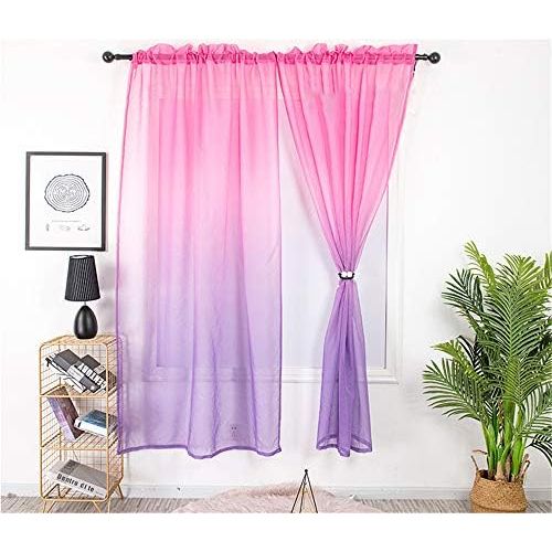  Brand: LucaSng LucaSng Set of 2 Sheer Curtain Voile Colour Gradient Decorative Curtain Transparent Curtain Window Curtain for Living Room, Pink Purple, 100 x 200 cm