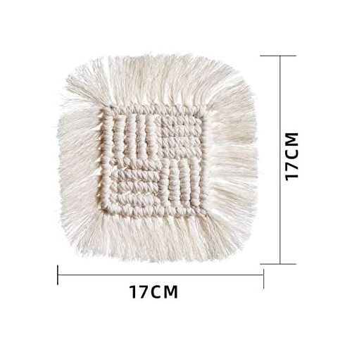  Brand: LucaSng LucaSng 4 Piece Handmade Macrame Coasters Set Cotton Boho Decoration Square Coasters with Tassel for Cups and Cups